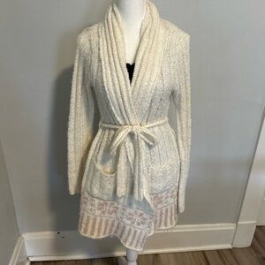 Lemon Cream Knit Cardigan with Pink Accents